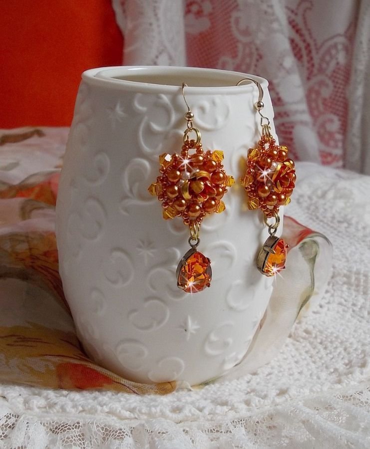 BO Lady in Orange embroidered with Swarovski Tangerine crystals, seed beads and bohemian glass beads