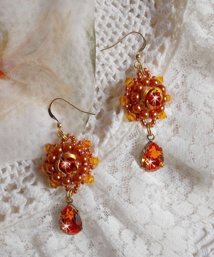 BO Lady in Orange embroidered with Swarovski Tangerine crystals, seed beads and bohemian glass beads