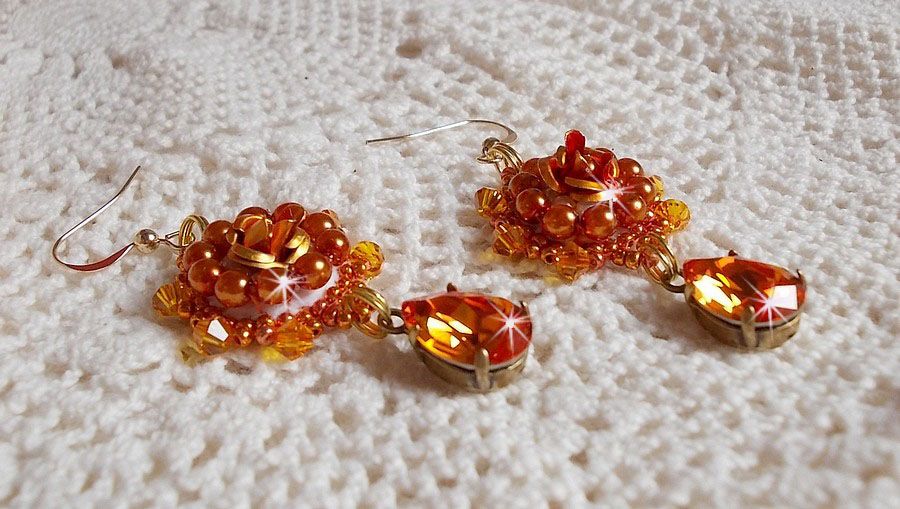 BO Lady in Orange embroidered with Swarovski Tangerine crystals, seed beads and bohemian glass beads