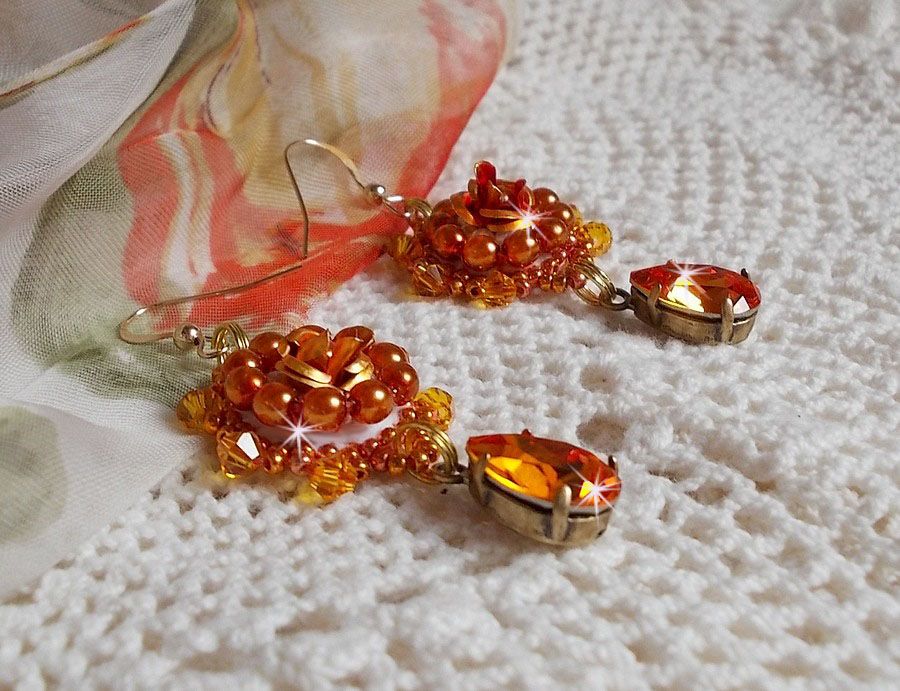 BO Lady in Orange embroidered with Swarovski Tangerine crystals, seed beads and bohemian glass beads