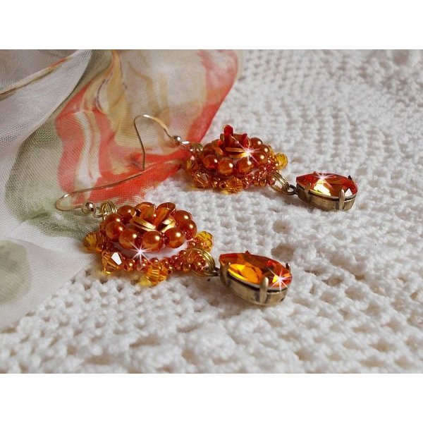 BO Lady in Orange embroidered with Swarovski Tangerine crystals, seed beads and bohemian glass beads