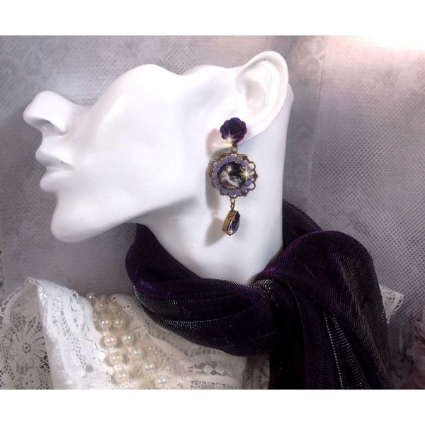 BO La Lavendi&egrave;re created with magnifying glass cabochons, PureCrystal crystals, resin cabochons, gold plated and brass accessories in Bronze color