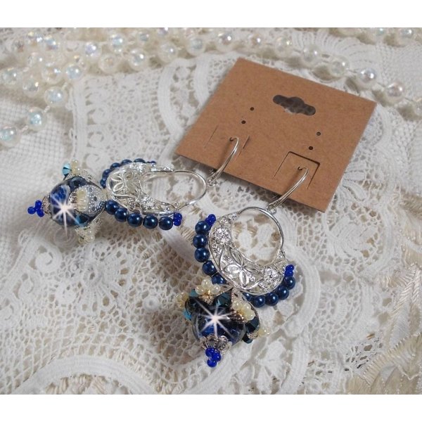 BO Lotus Flowers mounted with Capri Blue/White Venetian Beads and Half Moon Candlestick connectors