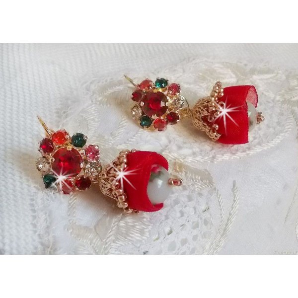 BO Mia embroidered with Swarovski crystals, orange zirconium stones, Fimo beads and seed beads