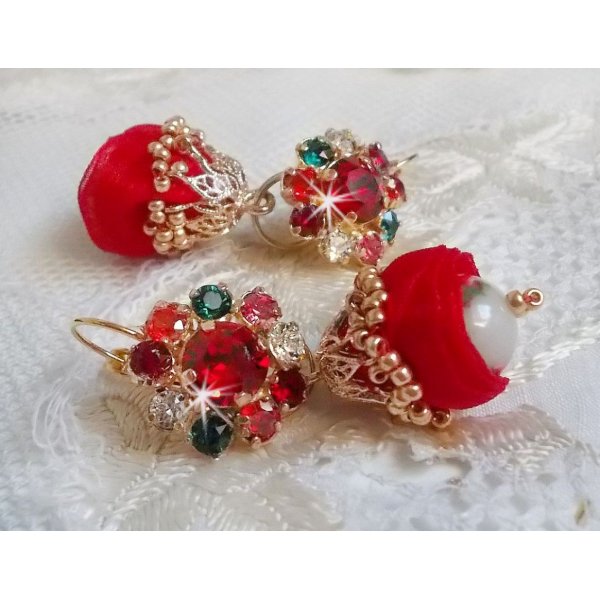 BO Mia embroidered with Swarovski crystals, orange zirconium stones, Fimo beads and seed beads