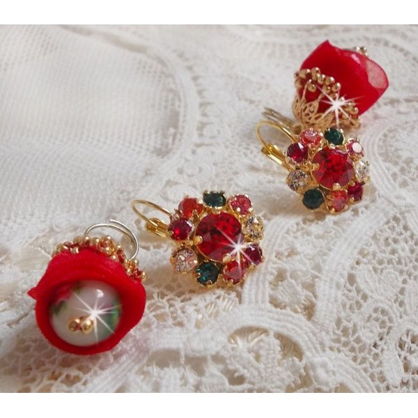 BO Mia embroidered with Swarovski crystals, orange zirconium stones, Fimo beads and seed beads