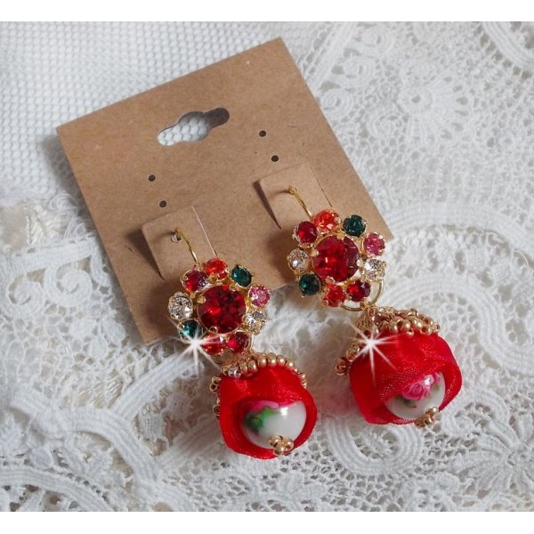 BO Mia embroidered with Swarovski crystals, orange zirconium stones, Fimo beads and seed beads