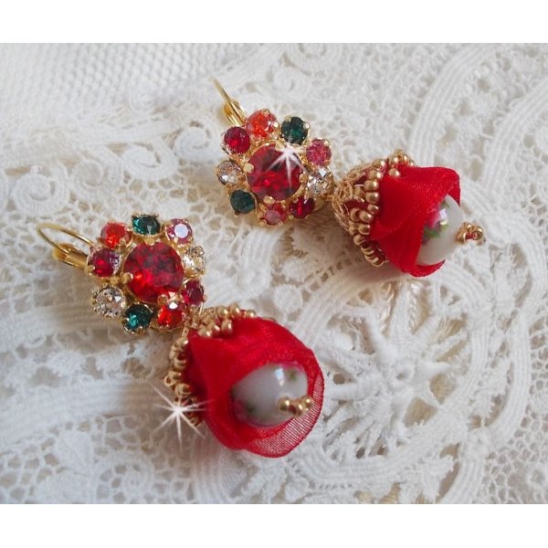 BO Mia embroidered with Swarovski crystals, orange zirconium stones, Fimo beads and seed beads