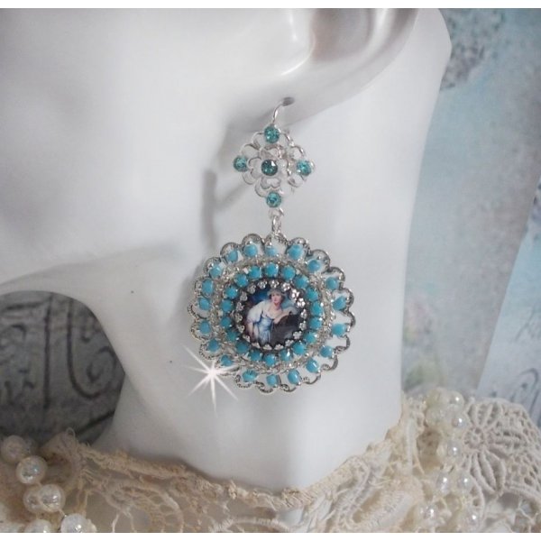 BO Moment de D&eacute;tente created with Vintage Ladies magnifying glass cabochons, Swarovski crystals, stamps and glass beads