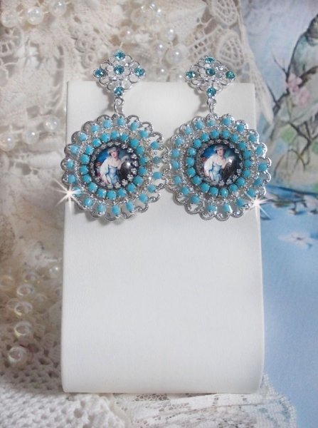 BO Moment de D&eacute;tente created with Vintage Ladies magnifying glass cabochons, Swarovski crystals, stamps and glass beads