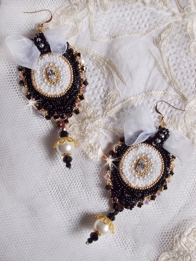 BO Black Sacred Haute-Couture embroidered with vintage black lace, Swarovski crystals, facets and seed beads