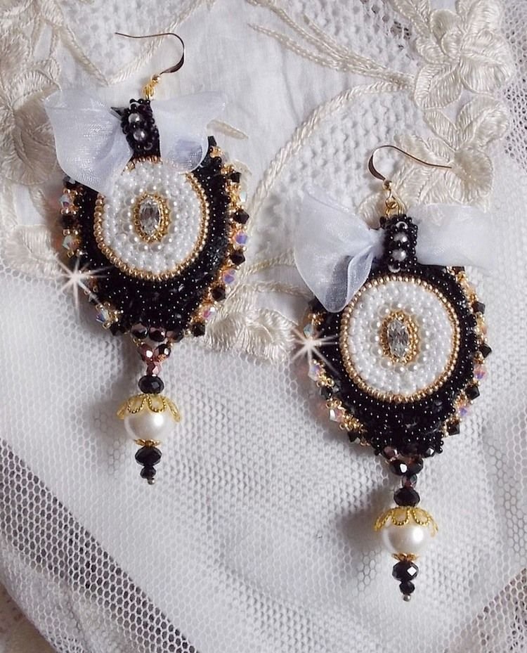 BO Black Sacred Haute-Couture embroidered with vintage black lace, Swarovski crystals, facets and seed beads