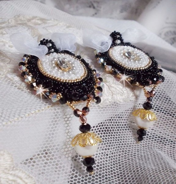 BO Black Sacred Haute-Couture embroidered with vintage black lace, Swarovski crystals, facets and seed beads