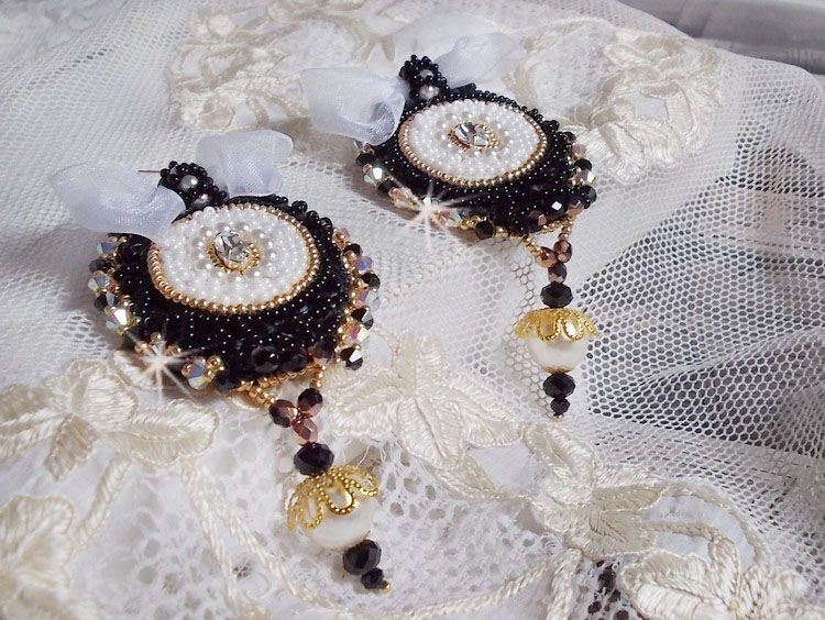 BO Black Sacred Haute-Couture embroidered with vintage black lace, Swarovski crystals, facets and seed beads