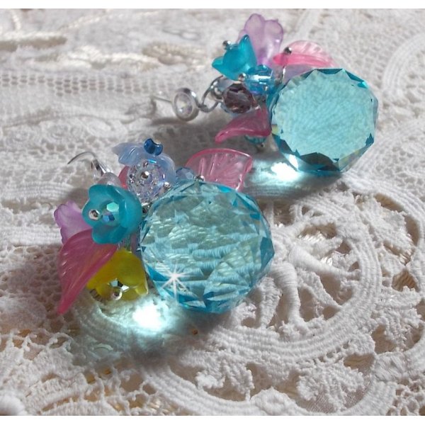 Ondine Blue BO created with Swarovki crystals and pink resin flowers