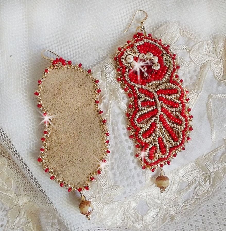 Renaissance BO embroidered with Swarovski Crystals, Antique Ivory facets, seed beads and 14K Gold Filled hooks