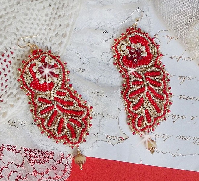 Renaissance BO embroidered with Swarovski Crystals, Antique Ivory facets, seed beads and 14K Gold Filled hooks