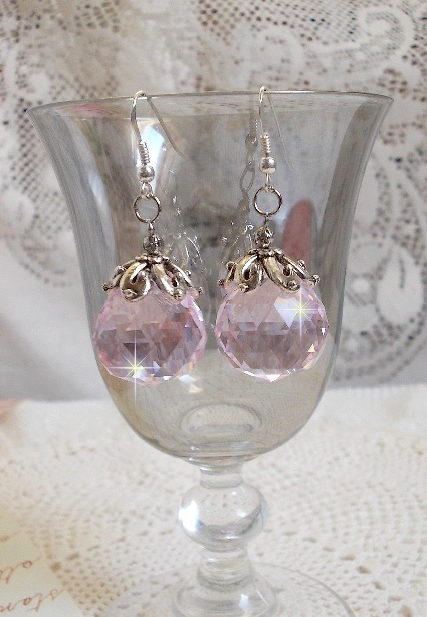 Pink Iridescent BO with Swarovski crystal balls and 925/1000 silver ear hooks