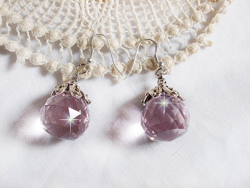 Pink Iridescent BO with Swarovski crystal balls and 925/1000 silver ear hooks