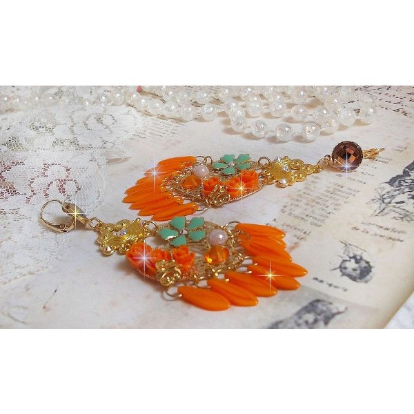 BO Rose Garden Orange Roses created with rhinestones and Swarovski crystal cabochons, flowers, orange daggers, glass cabochons and quality accessories