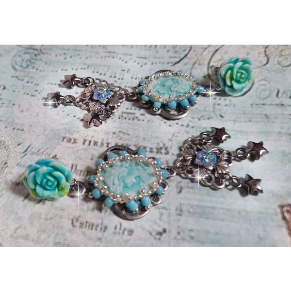 BO Temptations created with light turquoise cameos, crystals, beaded seed bead chain and quality accessories.  