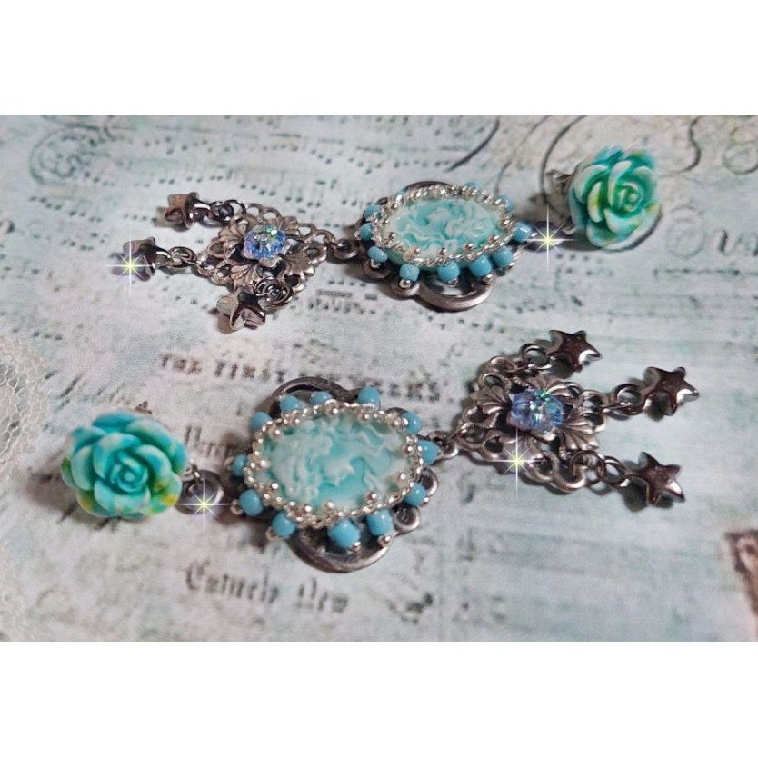 BO Temptations created with light turquoise cameos, crystals, beaded seed bead chain and quality accessories.  