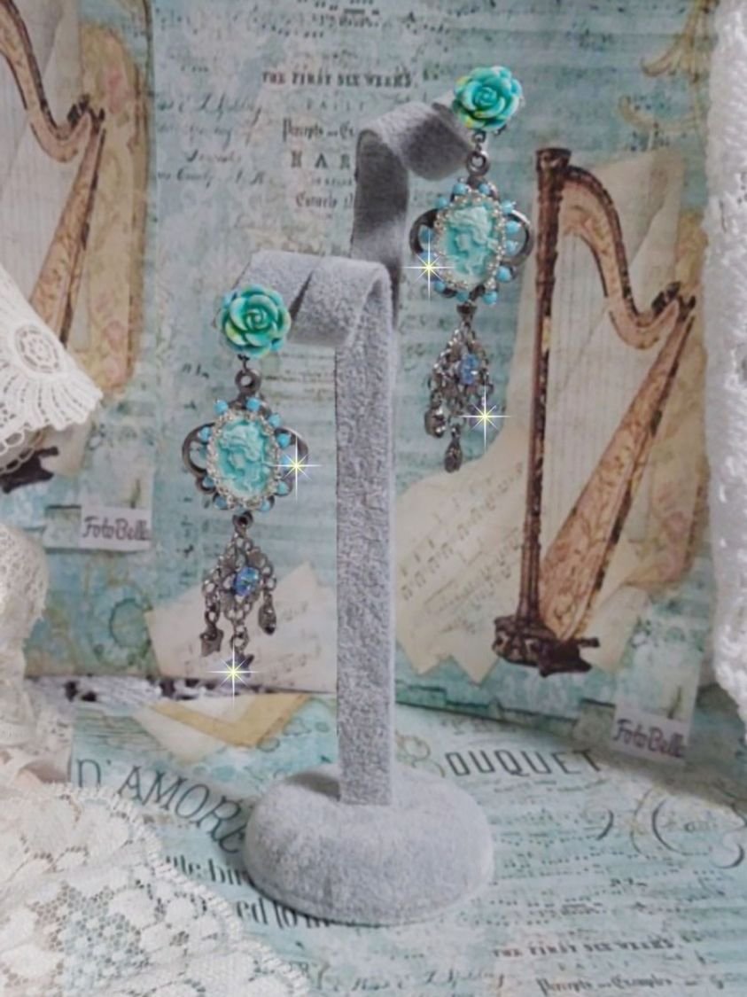 BO Temptations created with light turquoise cameos, crystals, beaded seed bead chain and quality accessories.  