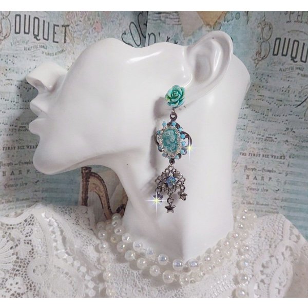 BO Temptations created with light turquoise cameos, crystals, beaded seed bead chain and quality accessories.  