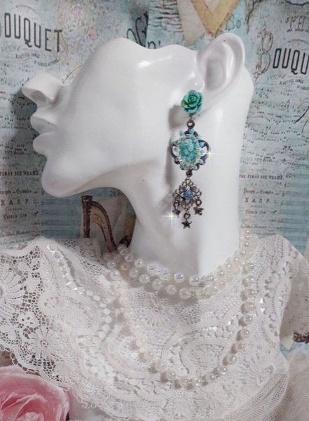 BO Temptations created with light turquoise cameos, crystals, beaded seed bead chain and quality accessories.  