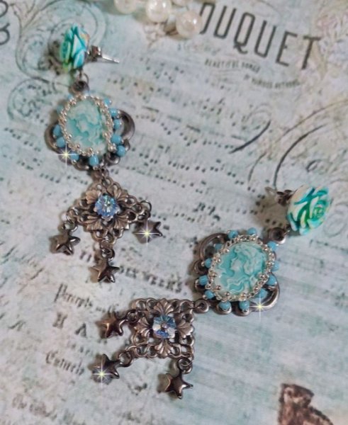 BO Temptations created with light turquoise cameos, crystals, beaded seed bead chain and quality accessories.  