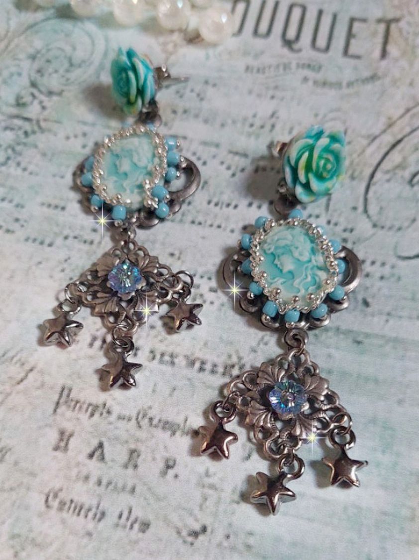 BO Temptations created with light turquoise cameos, crystals, beaded seed bead chain and quality accessories.  