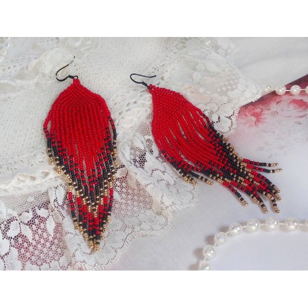 BO Red Swirls created with quality beads and black brass hooks