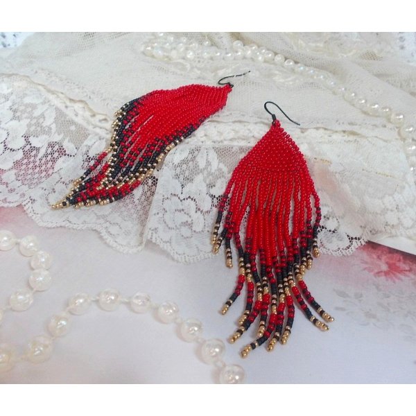 BO Red Swirls created with quality beads and black brass hooks