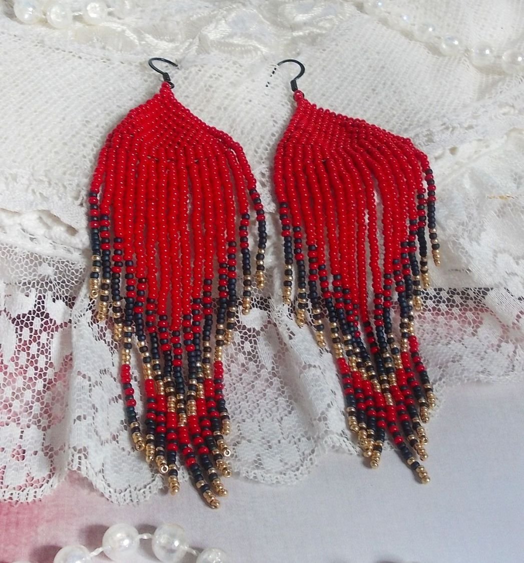 BO Red Swirls created with quality beads and black brass hooks