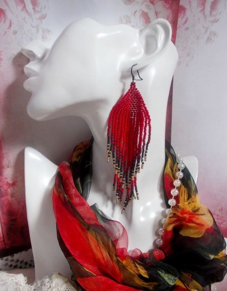 BO Red Swirls created with quality beads and black brass hooks