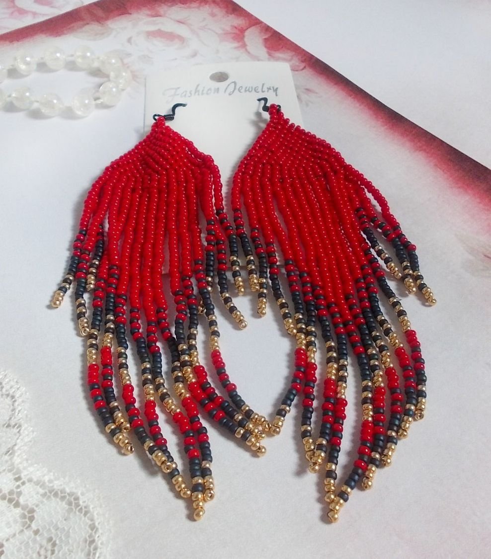 BO Red Swirls created with quality beads and black brass hooks