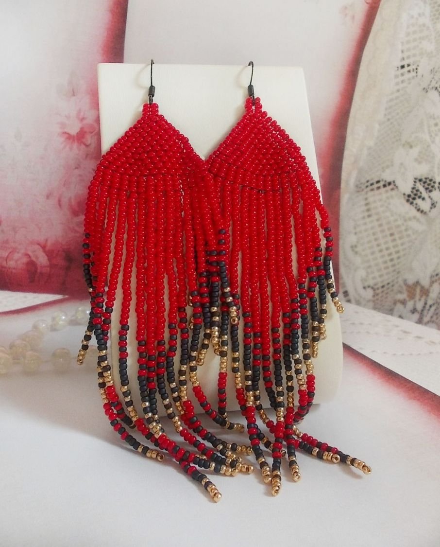 BO Red Swirls created with quality beads and black brass hooks