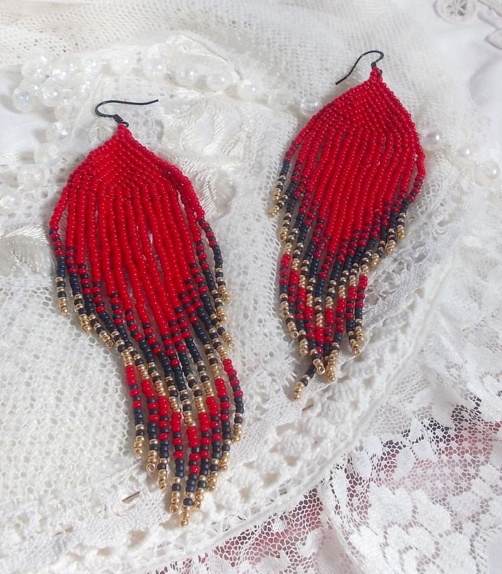 BO Red Swirls created with quality beads and black brass hooks