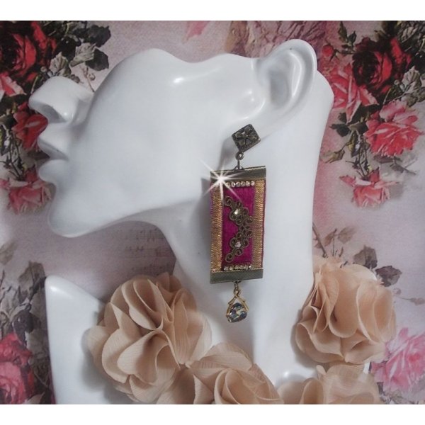 Vintage Arabesque BO created with Bordeaux braids, Swarovski crystals and beautiful accessories 