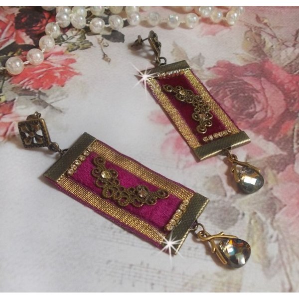 Vintage Arabesque BO created with Bordeaux braids, Swarovski crystals and beautiful accessories 