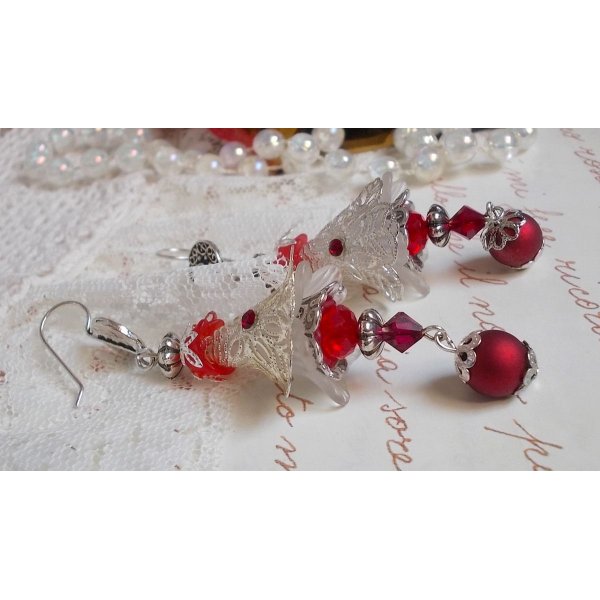 BO Tendre Rouge with Swarovski crystals, round faceted beads and 925/1000 silver ear hooks