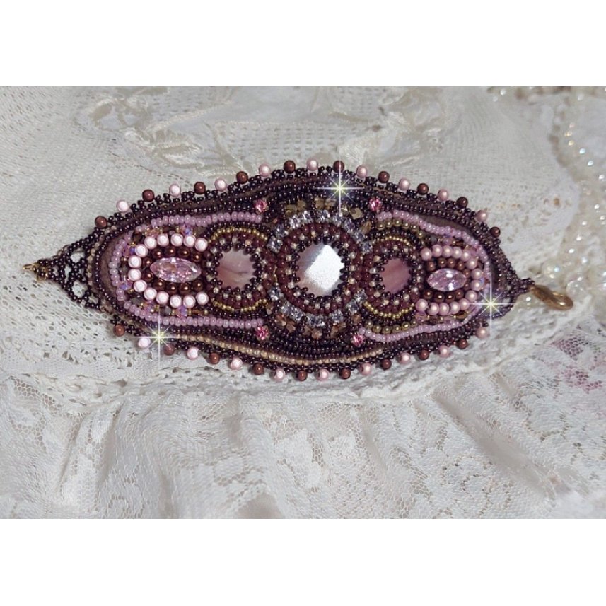 Romance bracelet cuff embroidered with vintage mahogany pearls and seed beads