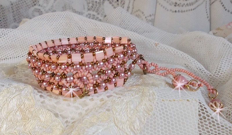 Rose Royale bracelet with Pink Tila beads, faceted beads and pearly Swarovski crystal beads