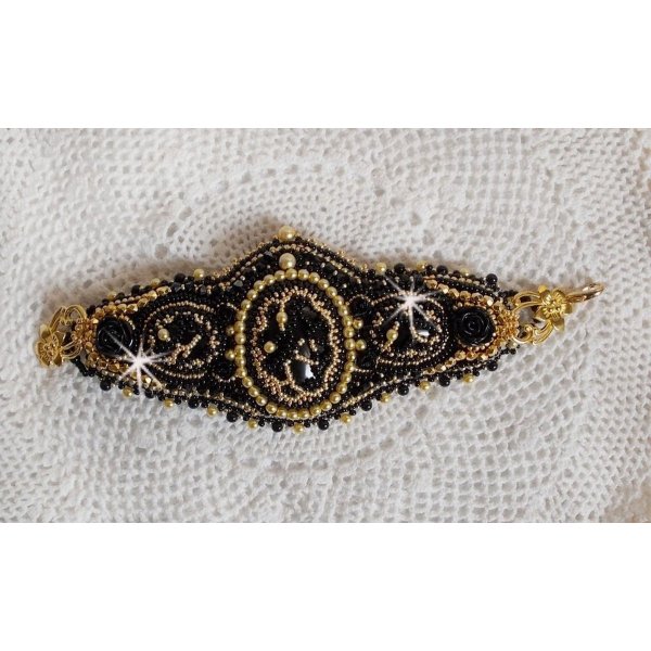 Cleopatra bracelet cuff embroidered with a black onyx, Swarovski crystals and seed beads