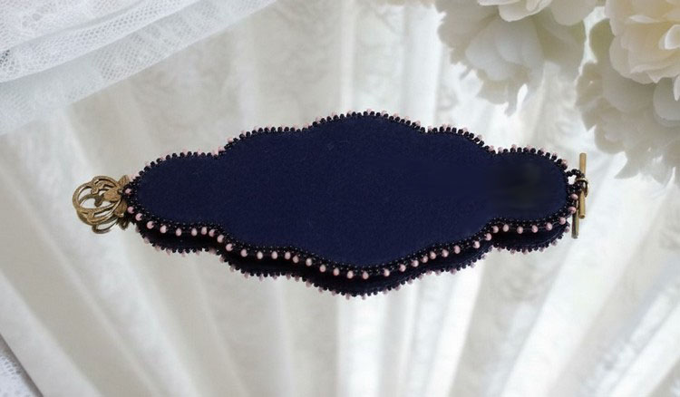 Marquise cuff bracelet embroidered with Swarovski crystals, black lace from 1950 very old, freshwater pearls and seed beads