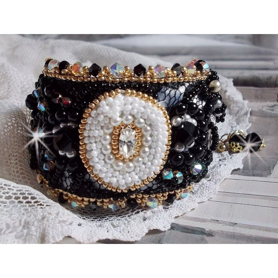 Sacred Black Bracelet embroidered on an antique black lace 