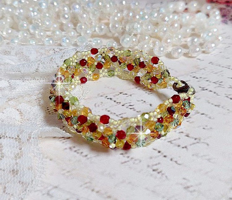 Provencal bracelet with Swarovski crystal spinning tops and facets