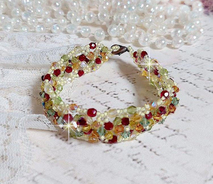 Provencal bracelet with Swarovski crystal spinning tops and facets