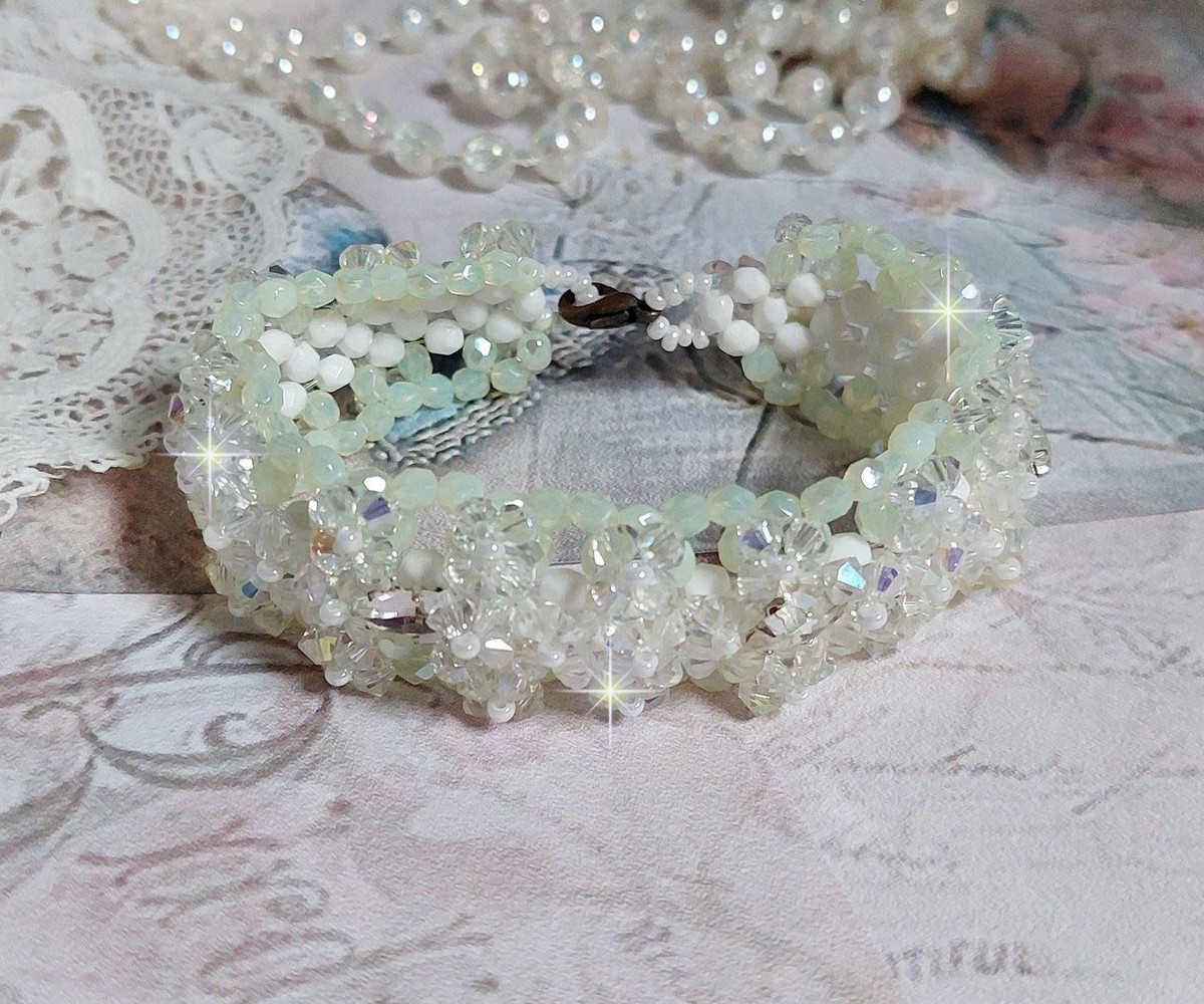 Venus bracelet with Swarovski crystal spinners and opaque white bohemian glass facets