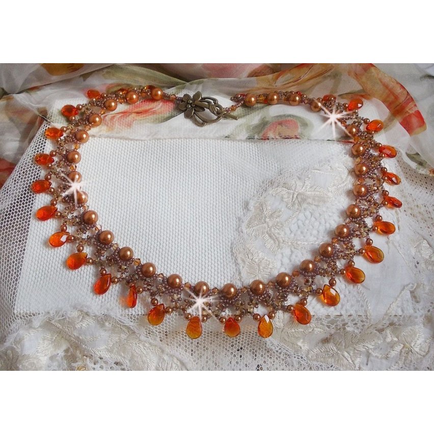 Amber necklace with Swarovski crystal pearls and faceted glass drops